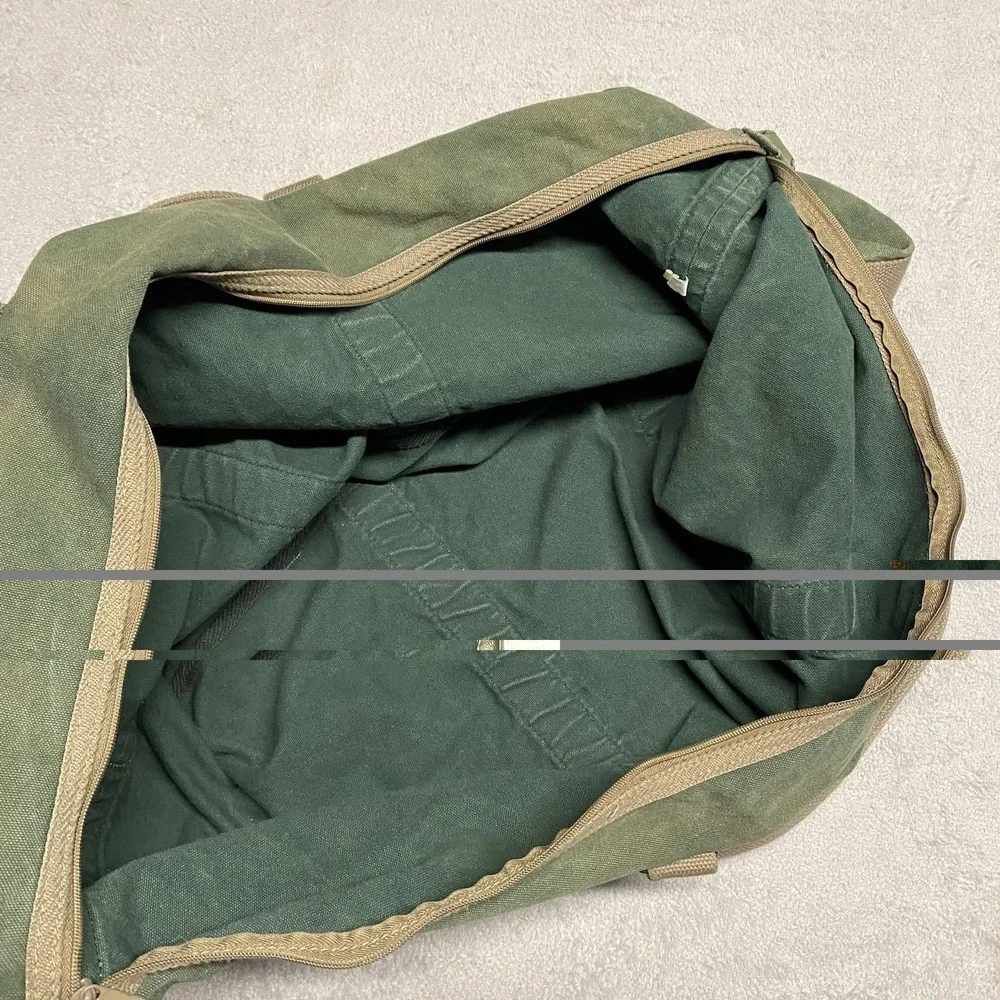 Vintage Abercrombie & Fitch Canvas Duffle Bag Green Logo Large 90s Fade Military
